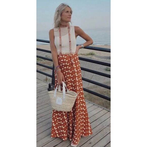 NWT Zara Printed Linen Blend Beaded Waistband High Waisted Maxi Skirt, Size XS - Picture 9 of 15
